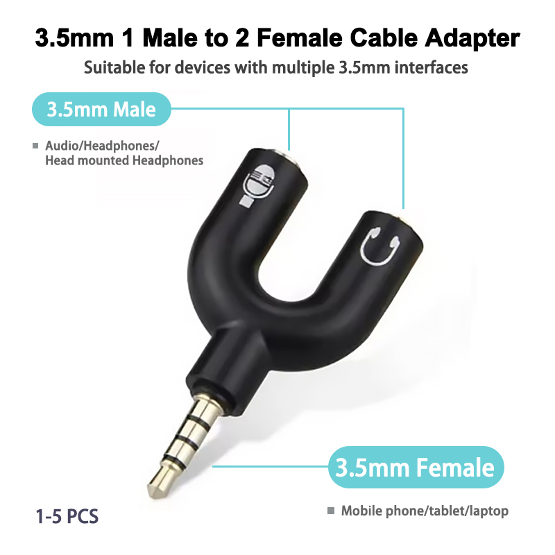 Earphone Splitter Jack - Adaptador de micrófono divisor de auriculares